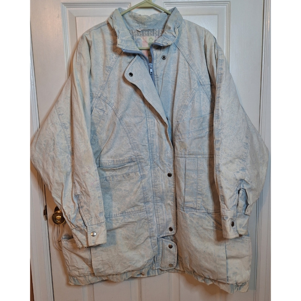 Gitano Vintage 80s Light Wash Denim Oversized Streetwear Coat Retro Size 14/16W